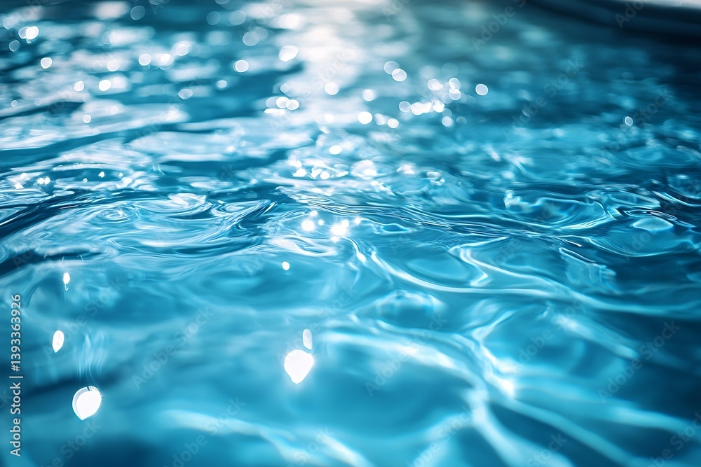 Fototapete Blue Water Surface Abstract Background with Light Reflections and Bokeh for Serene and Calming Visuals : Generative AI