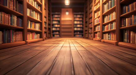 A Serene Vintage Library with Wooden Bookshelves