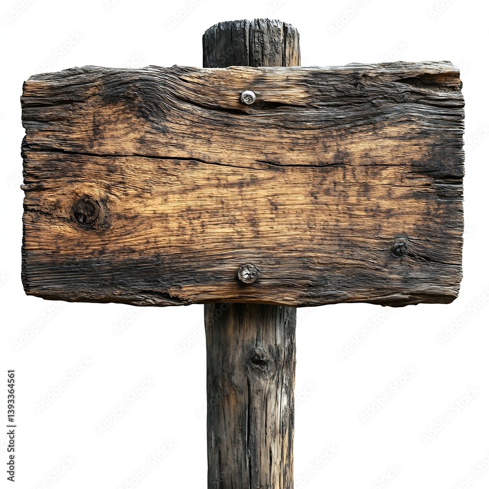 Aufkleber rustic wooden sign on post with white background old wood texture for signage blank aged wood sign f