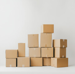 Fototapeta premium Stacked Cardboard Boxes, Ready for Relocation