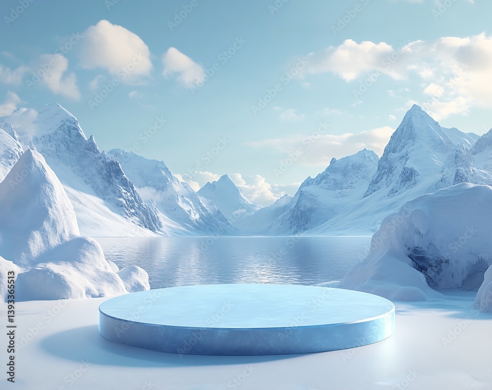 Aufkleber charming view of an icy realm with a circular platform surrounded by snowcovered peaks under a beaut