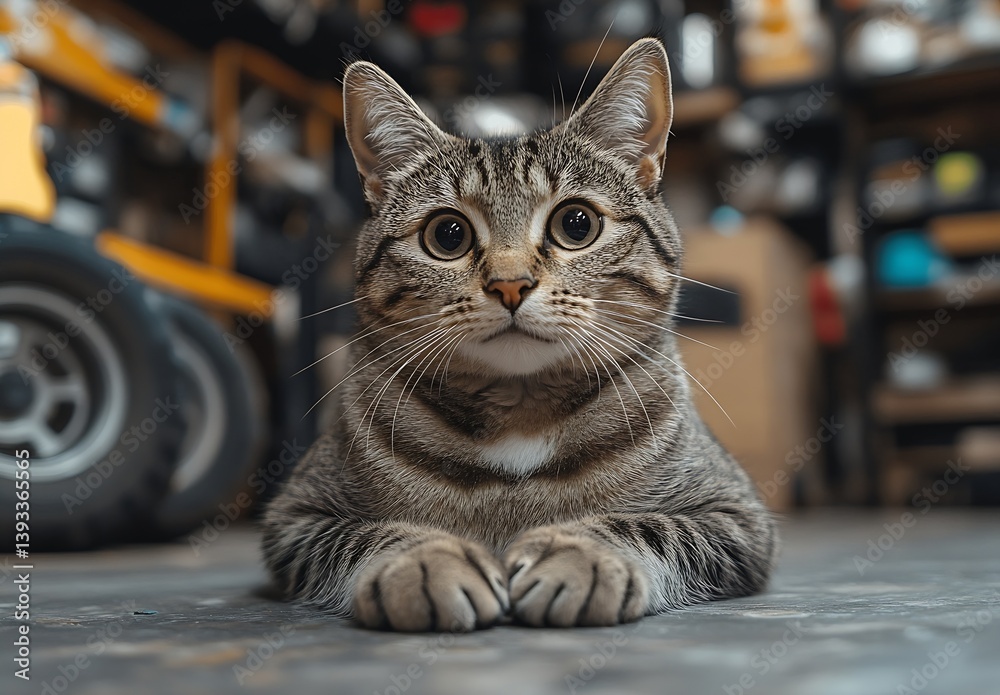 Poster Curious Tabby Cat Gazing Directly at the Camera Captivating Portrait Sharp Details Expressive Eyes and Animal Behavior : Generative AI
