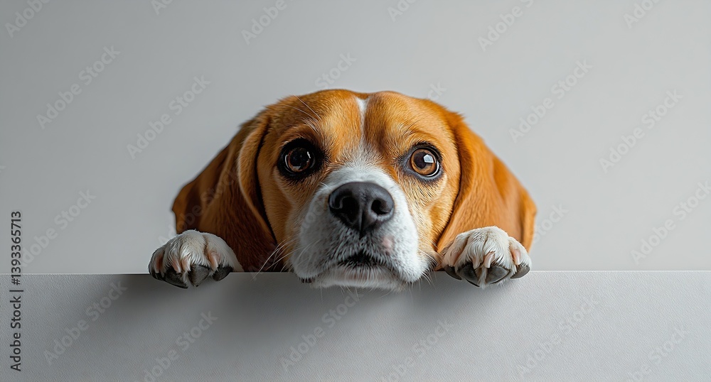 Aufkleber close up portrait of a cute beagle puppy with big brown eyes peeking over edge with curious expressi