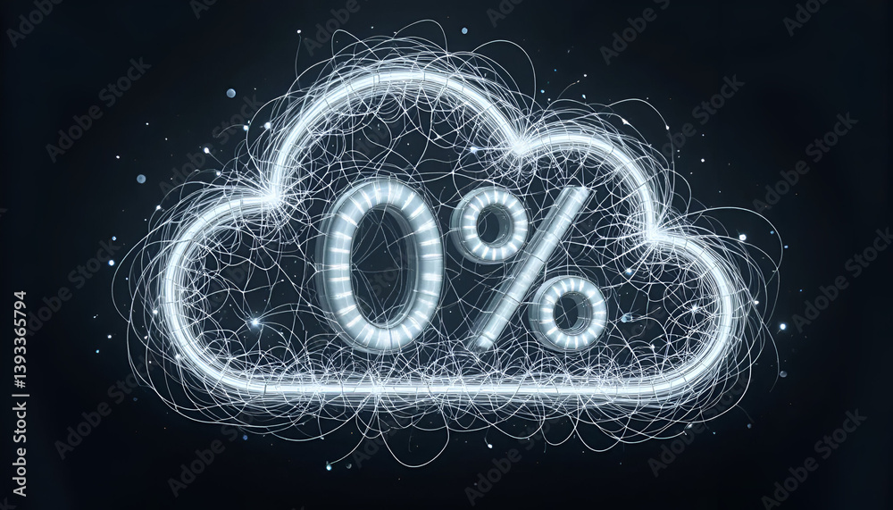 Poster cloud technology with zero percent. digital data storage through cloud computing and network connect