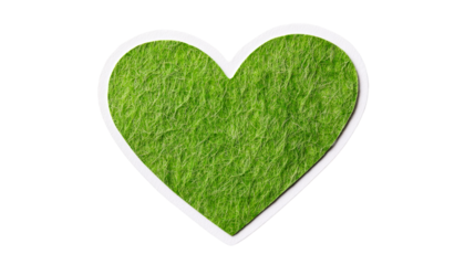 Green heart with grass texture and a white border, cut out transparent