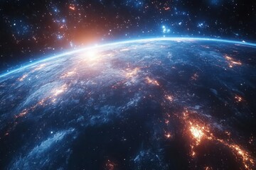 Obraz premium Earth from space, vibrant lights, cosmic view