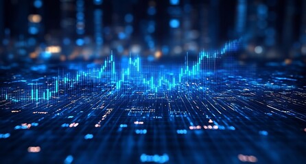Abstract Stock Market Chart with Glowing Data Points and Rising Trends Financial Analysis and Business Growth Concept : Generative AI