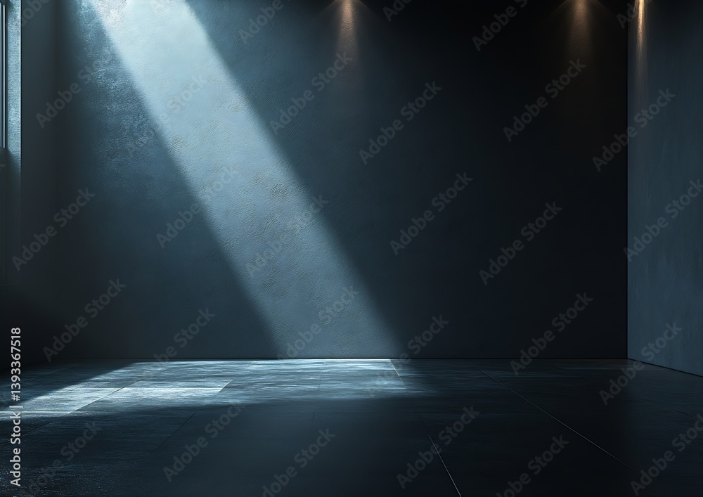 Poster dramatic light beam shining through dark room interior creating a moody and abstract ambiance : gene