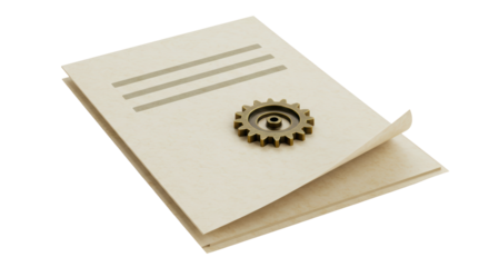 Isolated Document with Gear Icon for Technical Specifications