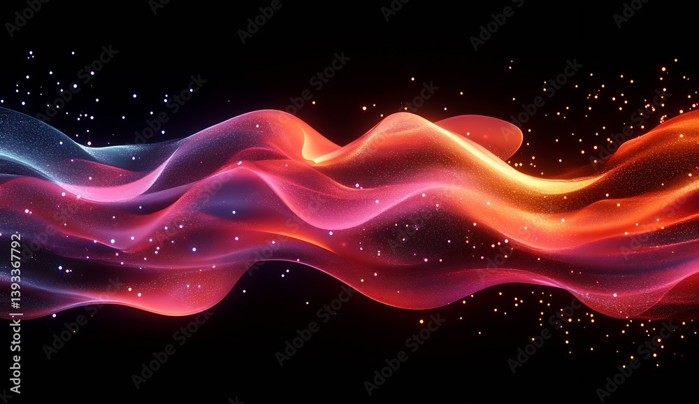 Aufkleber Enchanting waves of radiant color flow elegantly against a dark backdrop creating an alluring abstract digital masterpiece : Generative AI