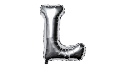 Silver foil balloon letter L, shiny metallic alphabet, cut out transparent