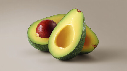 A halved, perfectly ripe avocado with the pit visible.  