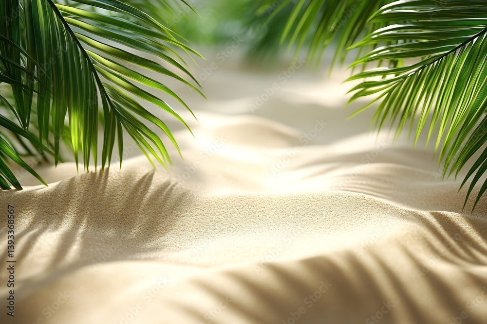 Aufkleber tropical sand beach with palm fronds background for relaxing summer vacation vibes and paradise geta