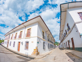 Charming Colonial Architecture in Popayan, Cauca, Colombia Under Bright Blue Skies