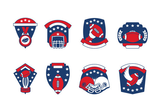 Blue And Red American Football Emblem Icons Set
