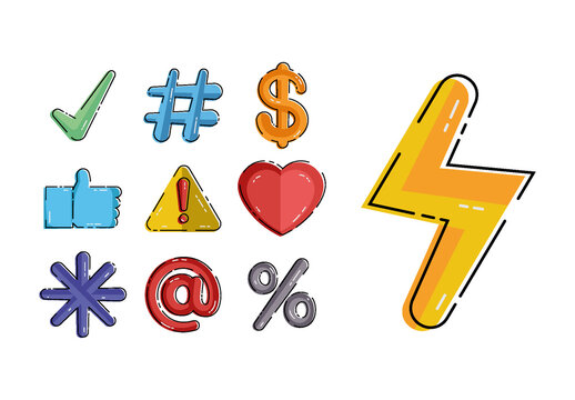 Colorful Hand Drawn Commercial Symbols Stickers Set