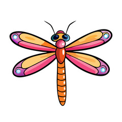 Illustration of colorful dragonfly insect with wings and detailed body design on transparent background