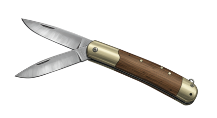 Isolated Wood Handle Pocket Knife with Blades