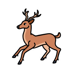 Illustration of a cartoon running deer with antlers for wildlife designs art on transparent background