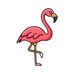 Pink flamingo illustration vector image of a tropical bird standing on one leg on transparent background