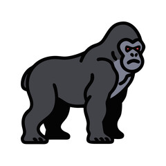 Illustration of a cartoon gorilla standing strong wildlife animal primate on transparent background