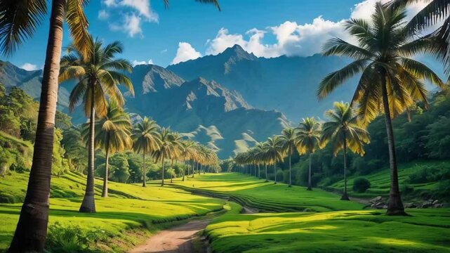 panorama of stunning Cocora Valley in Colombia, sunny summer day