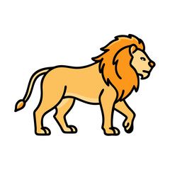 Cartoon lion illustration of a walking lion with a mane for kids design art on transparent background