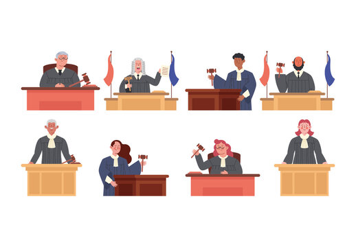 Colorful Elegant Judge Character Illustration Set