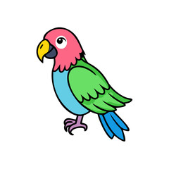 Colorful cartoon parrot illustration vector for kids educational resources on transparent background