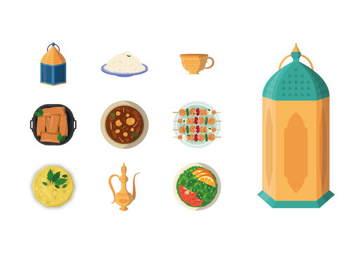 Colorful Delicious Traditional Food Dishes Illustration Design Set