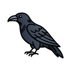 Fototapeta premium Illustration of a black raven perched, bird drawing, raven clip art image free on transparent background
