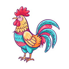 Colorful rooster illustration farm animal poultry bird design vector drawing on transparent background
