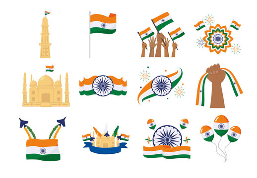 Colorful Patriotic Indian Republic Celebration Illustration Set