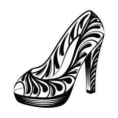High Heel Shoe Art, Ornamental Style, Black and White, Fashionable Footwear Silhouette