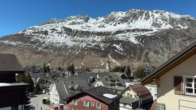 Mountain village of Andermatt in Switzerland, Alps and Swiss landscape