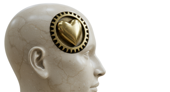 Isolated Head with Heart Inside Gear Love Idea