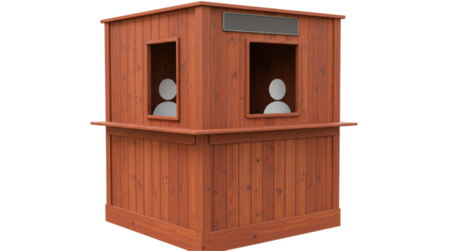 Isolated Wooden Booth with People Silhouette Guard Security