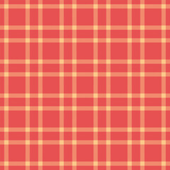 Crease background plaid textile, beige vector fabric check. Detailed seamless pattern tartan texture in red and orange colors.