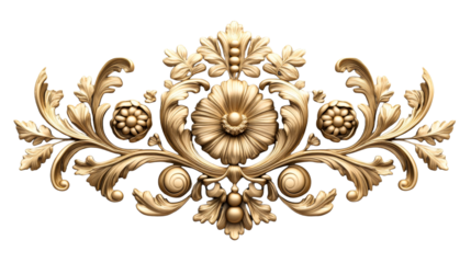 Golden floral baroque frame, ornate vintage decoration, cut out transparent