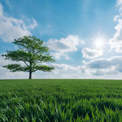 green field and blue sky