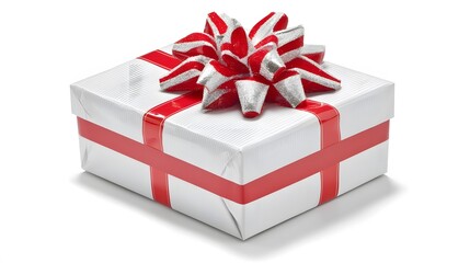 Fototapeta premium White Gift Box with Red Ribbon and Bow Festive Present