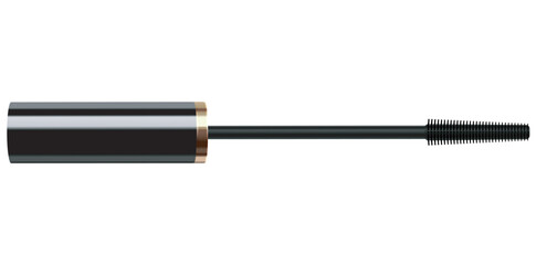 Realistic Mascara Brush, Black Wavy Style Cosmetic Object Vector Illustration.	