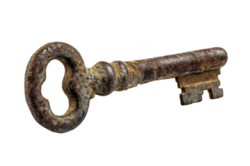 An old, rusty key isolated on a white background, png