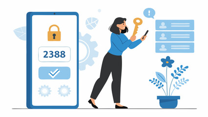 Woman Unlocking Mobile Phone With Key For Secure Authentication Process