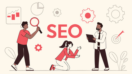 Cartoon People Searching Seo,Data Analysis And Target Audience Concept For Digital Marketing
