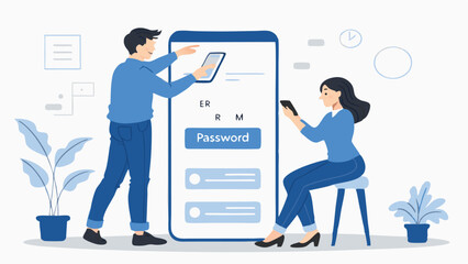 Mobile Security Authentication Vector Illustration With People And Password Protection