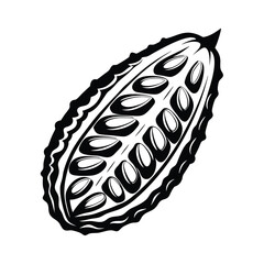 Bitter Melon Silhouette HalfCut Spiky Gourd Reveals Seeds, Black and White Design