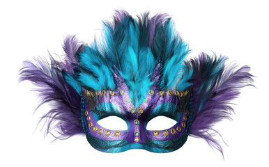 
Carnival mask with feathers, in purple and teal colors, isolated on a white background, png