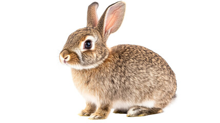 Fototapeta premium Cute fluffy bunny with brown fur sitting, looking ahead, cut out transparent
