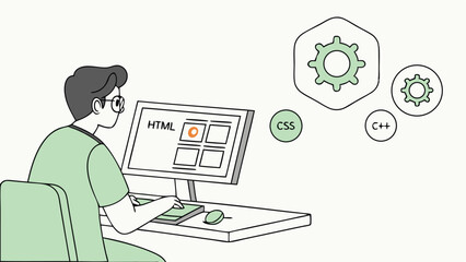 Programmer Coding Web Development With Html Css And C Vector Illustration